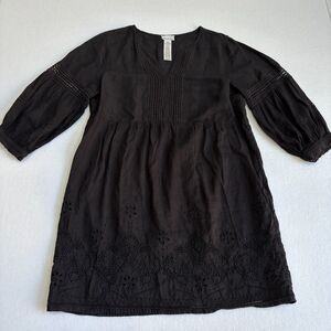 Tommy Bahama Linen Dress Women's Large Black Embroidered Travel Vacation Cottage